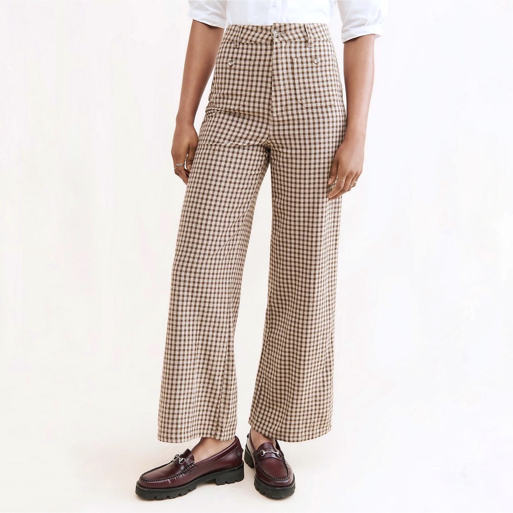ROLLA'S Wide Leg Gingham Pants in Beige and Brown